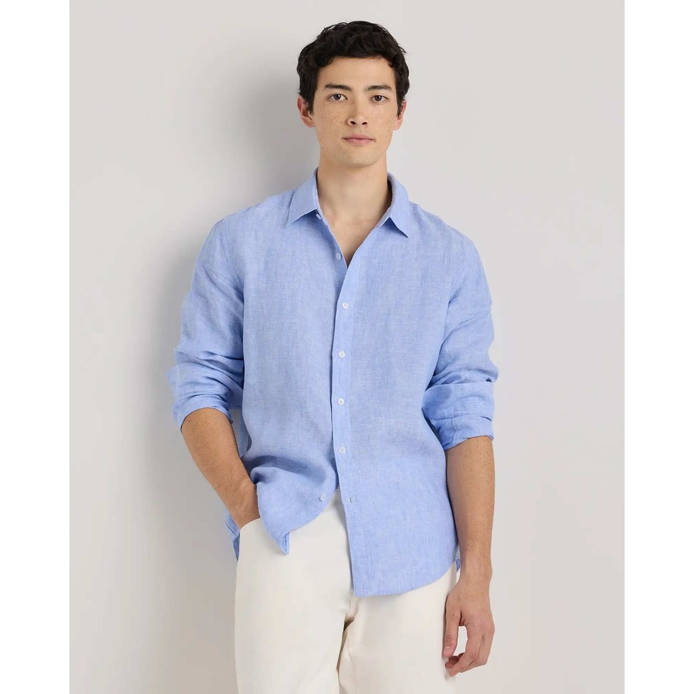 Quince Mens European Linen Long Sleeve Shirt French Blue Large NWT